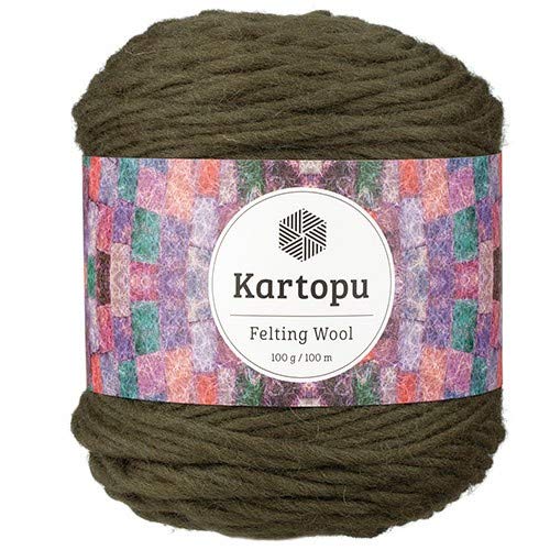 Filzwolle 100gr Knaul,uni+Color,100m Lauflänge, 100% Schurwolle, Mengen und Farbe frei wählbar (olivgrün 1403) von Kartopu
