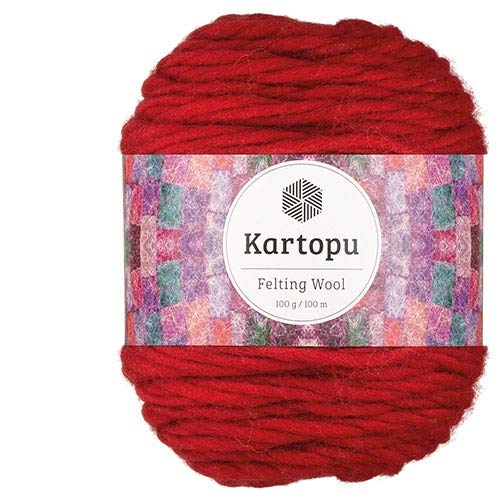 Filzwolle 100gr Knaul,uni+Color,100m Lauflänge, 100% Schurwolle, Mengen und Farbe frei wählbar (rot 1133) von Kartopu