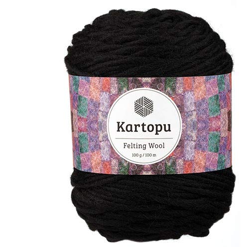 Filzwolle 100gr Knaul,uni+Color,100m Lauflänge, 100% Schurwolle, Mengen und Farbe frei wählbar (schwarz 1942) von Kartopu