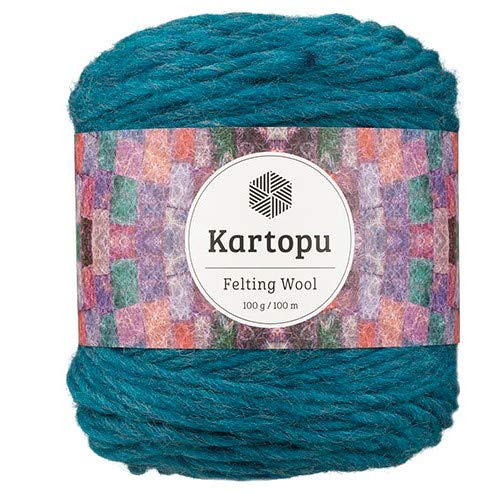 Filzwolle 100gr Knaul,uni+Color,100m Lauflänge, 100% Schurwolle, Mengen und Farbe frei wählbar (türkis 1532) von Kartopu