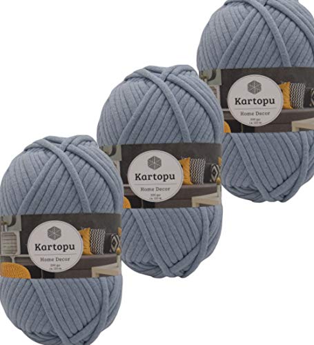 Kartopu 3x200gr Jersey Garn - weiches Textilgarn - gleichmäßige Einfärbung und Garnstärke - Häkelgarn für Kissenhüllen, Taschen, Häkeldecken - Neuware in rauchblau von Kartopu