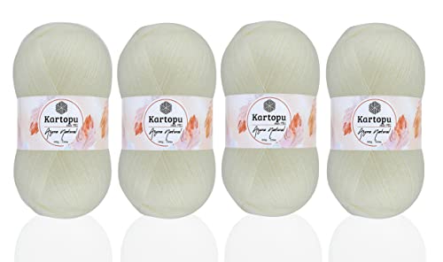 Kartopu Angora-Strickseil aus natürlicher Wolle, 4 Knäuel, je Knäuel, 100 g, dickes Winter-Strickgarn, cremefarben 025 von Kartopu