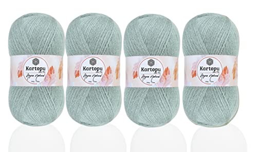 Kartopu Angora-Strickseil aus natürlicher Wolle, 4 Knäuel, je Knäuel, 100 g, dickes Winter-Strickgarn, wassergrün 427 von Kartopu