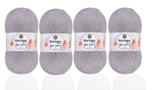 Kartopu Angora-Strickseil aus natürlicher Wolle, 4 Knäuel, je Knäuel, 100 g, dickes Winter-Strickgarn (Hellflieder 709) von Kartopu