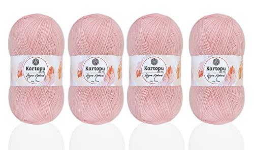 Kartopu Angora-Strickseil aus natürlicher Wolle, 4 Knäuel, je Knäuel, 100 g, dickes Winter-Strickgarn (Live Pink 780) von Kartopu
