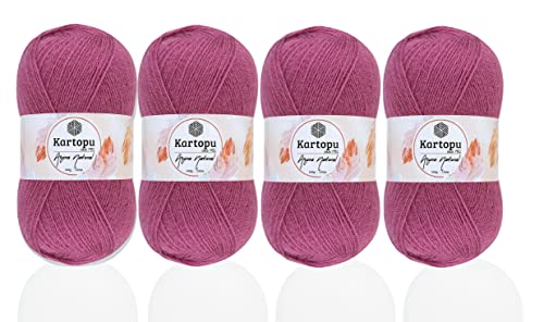 Kartopu Angora-Strickseil aus natürlicher Wolle, 4 Knäuel, je Knäuel, 100 g, dickes Winter-Strickgarn (Sugar Pink 742) von Kartopu