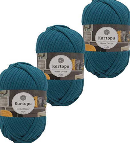Kartopu Häkelgarn für Kissenhüllen - 3x200gr weiches Textilgarn - gleichmäßige Einfärbung und Garnstärke - Jersey Garn in großer Farbauswahl (Türkis) von Kartopu