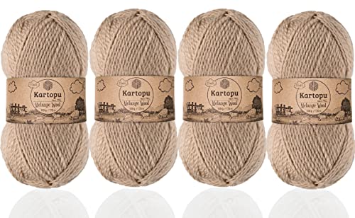 Kartopu Melange-Wolle, Wollstrickseil (4 Knäuel), je Knäuel (Knäuel), 100 g, sehr weich und verleiht Ihren Strickstücken ein erstaunliches wolliges Gefühl (Beige 880) von Kartopu