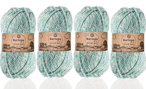 Kartopu Strickgarn, Melange-Wolle (4 Knäuel), je Knäuel (100 g), sehr weich und verleiht Ihren Strickstücken ein erstaunliches wolliges Gefühl (Güteklasse Wassergrün 9000) von Kartopu