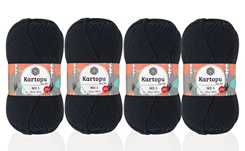 Kartopu No1 Strickseil, Anti-Pilling-Garn, (4 Knäuel) je Knäuel (Knäuel), 100 g, dieses Garn ist ideal für empfindliche Babys (schwarz 940) von Kartopu