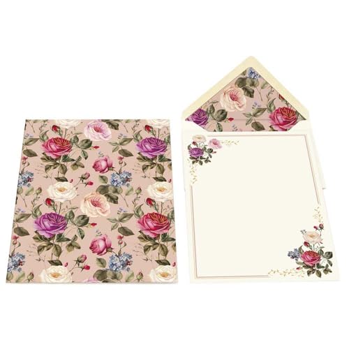 Kartos Rosen-Briefpapier, Portfolio, 10 Blatt und Umschläge von Kartos