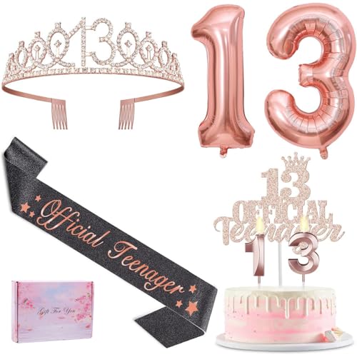 13 Geburtstag Mädchen Deko, Geschenke für 13 jährige Mädchen, Schärpe Geburtstagskrone und Tortendeko, Official Teenager 13 Schärpe 13 Geburtstag Mädchen Deko, Geschenke für 13 jährige Mädchen, Schärpe Geburtstagskrone und Tortendeko, Official Teenager 13 Schärpe von Kaseryao