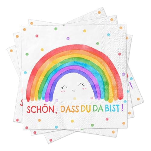 40 Stück Servietten Regenbogen, Servietten Geburtstag, Servietten Einschulung Deko, Servietten Kindergeburtstag, Regenbogen Servietten Schön Dass Du Da Bist von Kaseryao