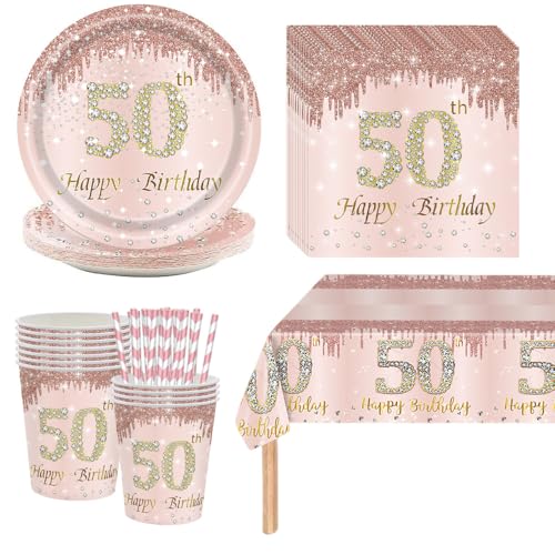 50 Geburtstag Frauen Deko, Partygeschirr Pappteller Geburtstag Rosa, 50. Geburtstagsdeko Pappgeschirr Partyzubehör für 16 Personen 50 Geburtstag Frauen Deko, Partygeschirr Pappteller Geburtstag Rosa, 50. Geburtstagsdeko Pappgeschirr Partyzubehör für 16 Personen von Kaseryao