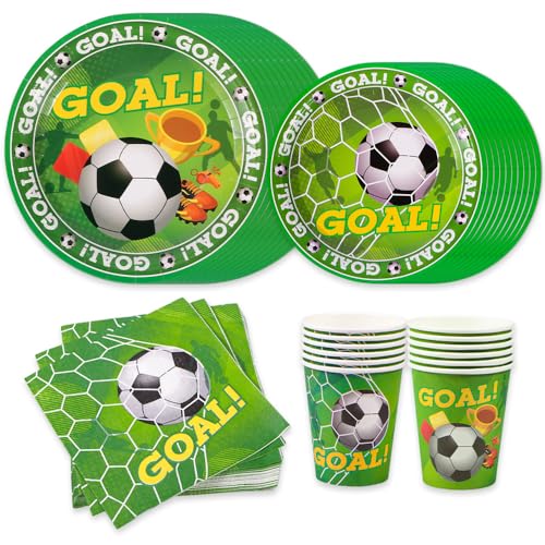 Fussball Deko Geburtstag Kinder, Fussball Geburtstag Tischdeko Partygeschirr Set, Fußball Pappbecher, Fußball Servietten, Pappteller Kindergeburtstag für 10 Personen von Kaseryao
