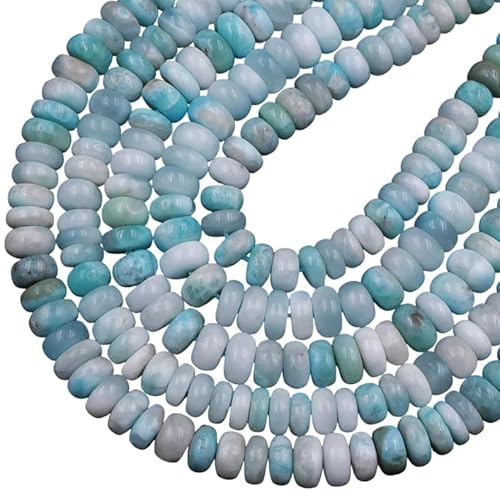 Natürliche blaue Larimarperlen, glatt, 6 mm, Rondelle-Larimarstein, 39,9 cm von Kashish Gems & Jewels