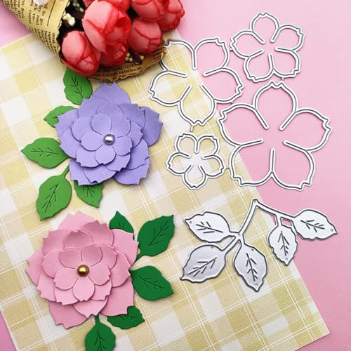 Kashoer 3D-Rosen-Metall-Stanzformen, Hochzeit, Blume, Blätter, Stanzschablonen für DIY, Scrapbooking, Album, dekorative Prägepapier-Stanzformen für Kartenherstellung (Blume E) von Kashoer