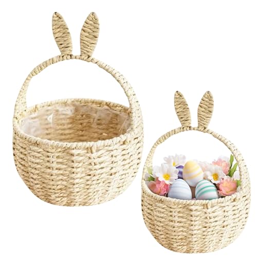 Osterkorb mit Henkel Geflochten Osterkörbe Osterkörbchen Kinder Osternest Körbchen Blumenmädchen Korb mit Henkel Geflochtener Korb Weidenkorb Hase Easter Basket (Klein) von Kashyke