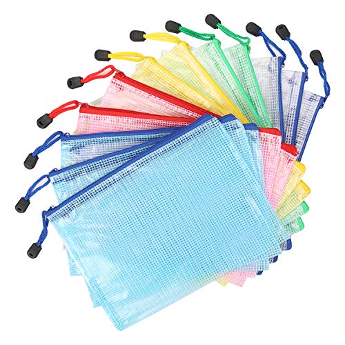 Kasimir Dokumententasche A5-12 Stück Sammelmappe din A5 Kunststoff Reißverschlusstasche Set wasserdicht Mesh Bags Dokumententasche zip mit Reissverschluss für Büros Schulreise Zubehör von Kasimir