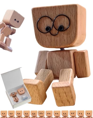 Kasituoer Charmante kleine Holzfigur, die mit 12 magnetischen Ausdrücken schwankt, kreative Auto-Armaturenbrett-Dekorationen, handgefertigt, schüttelnde Holzfigur, Schüttelfüße, Holzpuppe (Duft-F) von Kasituoer