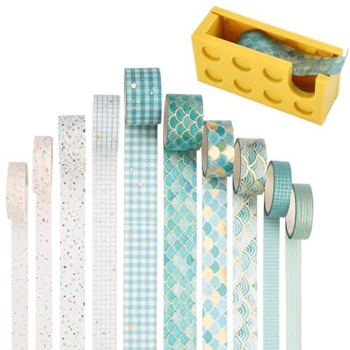10 Rollen Washi Tape Set, Masking Tapes Dekoratives Klebeband Bunt, DIY Papier Tape mit Klebebandspender, Goldene Foliendruck für Kunst, DIY Handwerk, Tagebuch, Hobel, Sammelalbum, Verpackung 10 Rollen Washi Tape Set, Masking Tapes Dekoratives Klebeband Bunt, DIY Papier Tape mit Klebebandspender, Goldene Foliendruck für Kunst, DIY Handwerk, Tagebuch, Hobel, Sammelalbum, Verpackung von Kaslaider