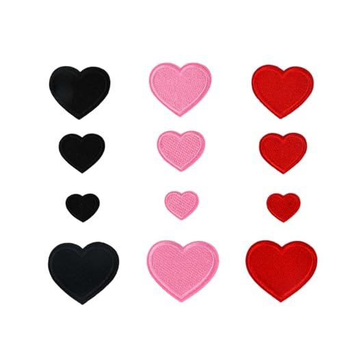 Herz Bestickte Patches zum Aufbügeln, 12 Stück Mini Heart Iron on Patches, Stickerei Herzförmige Aufnäher Aufbügelflicken, Gestickte Herz Flicken Embroidered Sew on Patch Applique, DIY von Kaslaider