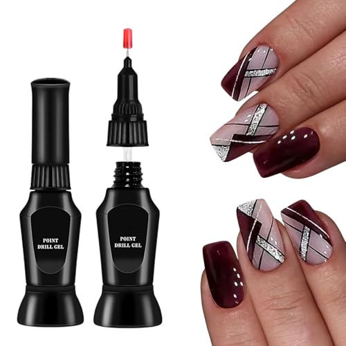 Nagel Strass Kleber Gel mit Pinsel Stiftspitze, Medium Press on Nails Fake, kunstnägel zum Aufkleben Design Glitzerlinien Upgrade Superstarker Klebstoff Gel Nagelkleber Square False Nails Weinrot von Kaslaider