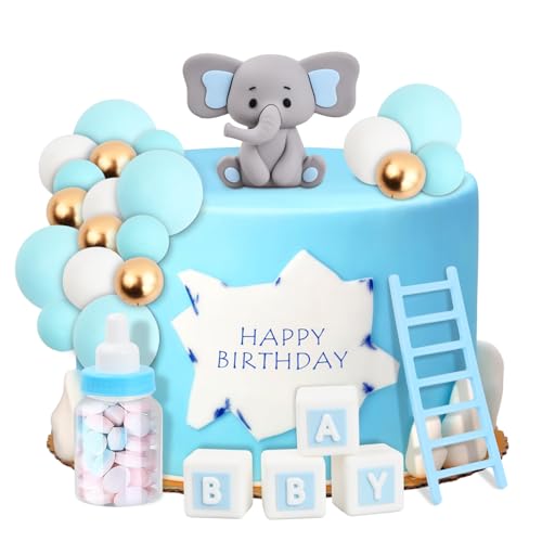 Tortendeko für Mädchen und Baby Babyparty Kuchen Deko, mit Blau Kleiner Elefant Puppen und DIY Kuchentopper Kugeln, Ideal für Baby Junge Mädchen Geburtstag Party Deko Tortendeko für Mädchen und Baby Babyparty Kuchen Deko, mit Blau Kleiner Elefant Puppen und DIY Kuchentopper Kugeln, Ideal für Baby Junge Mädchen Geburtstag Party Deko von Kaslaider