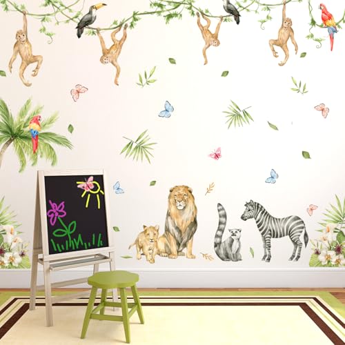 Wandtattoo Safari Tiere Wandaufkleber, 2PCS Wild Animal Wall Stickers, Dschungel Tiere Reben Wandaufkleber Giraffe Löwe Zebra Safari Blätter Wandsticker für Babyzimmer Schlafzimmer Wanddeko Wandtattoo Safari Tiere Wandaufkleber, 2PCS Wild Animal Wall Stickers, Dschungel Tiere Reben Wandaufkleber Giraffe Löwe Zebra Safari Blätter Wandsticker für Babyzimmer Schlafzimmer Wanddeko von Kaslaider