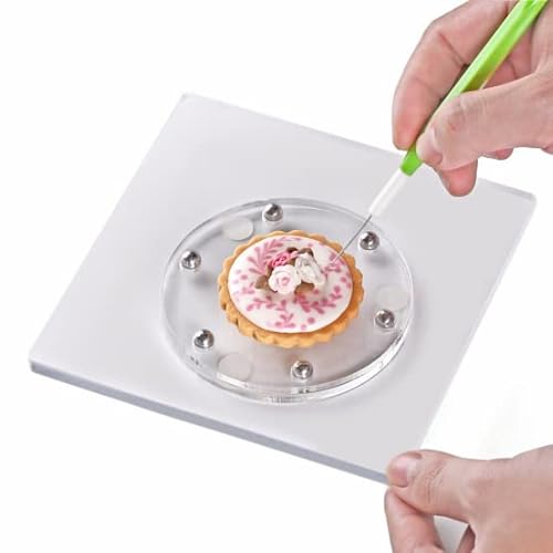 Kasmoire Keks-Dekorations-Drehteller, Zuckerkuchen, Keks-Dekorations-Zubehör-Set - mit rutschfester Silikonmatte, lässt sich reibungslos drehen, einfache Kontrolle und praktisch, 14,5 x 14,5 cm, Kasmoire Keks-Dekorations-Drehteller, Zuckerkuchen, Keks-Dekorations-Zubehör-Set - mit rutschfester Silikonmatte, lässt sich reibungslos drehen, einfache Kontrolle und praktisch, 14,5 x 14,5 cm, von Kasmoire