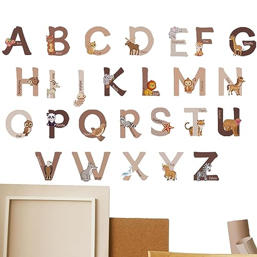Alphabet-Aufkleber | Wandaufkleber für Klasse und Schlafzimmer – Fadeless, wasserdicht, 26 Buchstaben Tiere von Kasmole