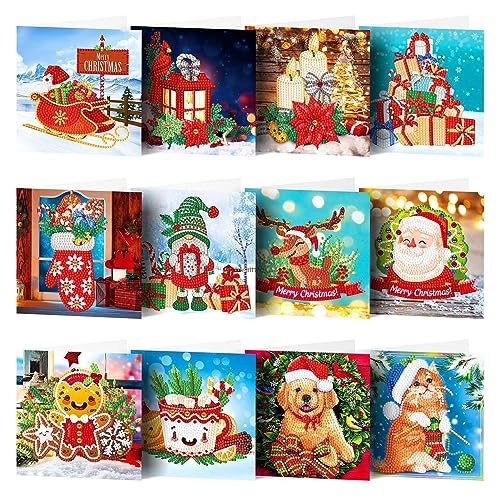 Kasmole DIY-Weihnachtskarten-Set - Weihnachts-Grußkarten-Bastelset mit Strasssteinen Weihnachtliches Design 5D-Diamant-Malerei-Set zum Basteln von Weihnachtskarten - Geschenk zu Weihnachten von Kasmole