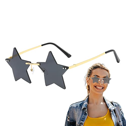 Kasmole Sternförmige Sonnenbrille,Trendige randlose Sonnenbrille in Sternenform mit UV-Schutz - Leichte Party Cosplay Prom Kostü Brille für Erwachsene von Kasmole