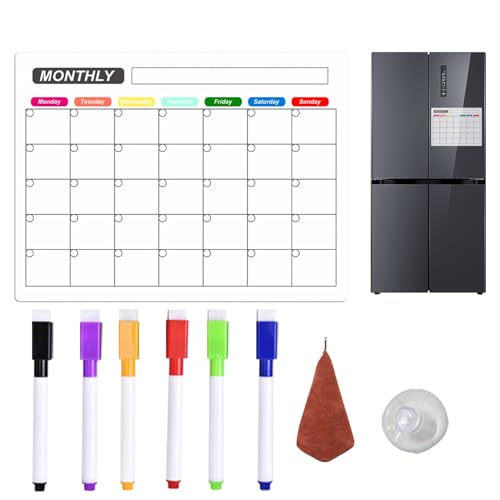 Kühlschrank-Trockenlöschtafel | Magnetischer Whiteboard-Kalender für Kühlschrank - Kühlschrank-Notizblock mit 6-Farben-Markern, Nachrichtentafel, Monatsplaner für Einkaufsliste und Küche von Kasmole