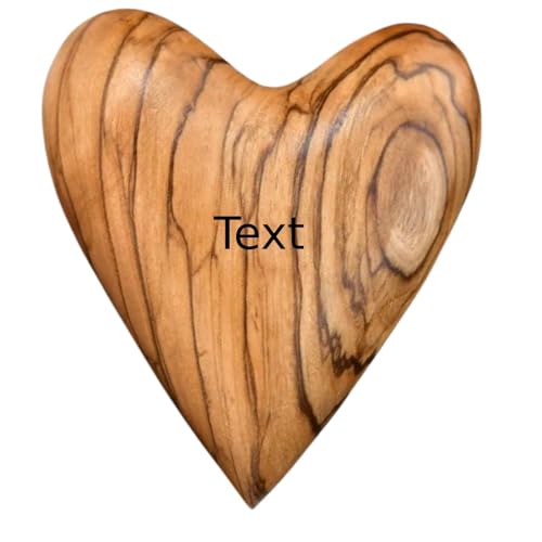 Kassis Geschenkartikel Personalisiertes Herz 5,50 cm Handschmeichler aus Olivenholz, handgefertigtes Geschenk aus Bethlehem zur Taufe, Kommunion, Hochzeit, Valentinstag, Muttertag und als Trostspender von Kassis Geschenkartikel