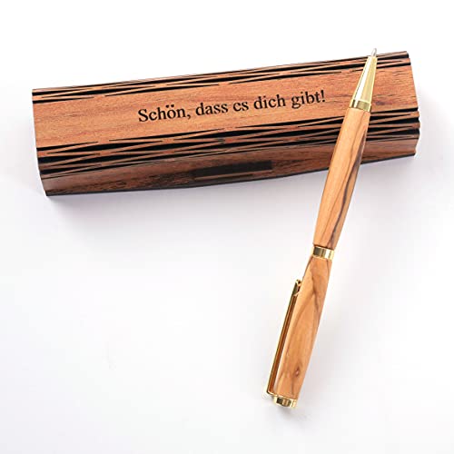 Kassis Geschenkartikel Olivenholz Kugelschreiber - Handgemacht mit schöner Maserung in eleganter Holzschachtel - Kugelschreiber + Spruch (Schön, dass es dich gibt) von Kassis Geschenkartikel