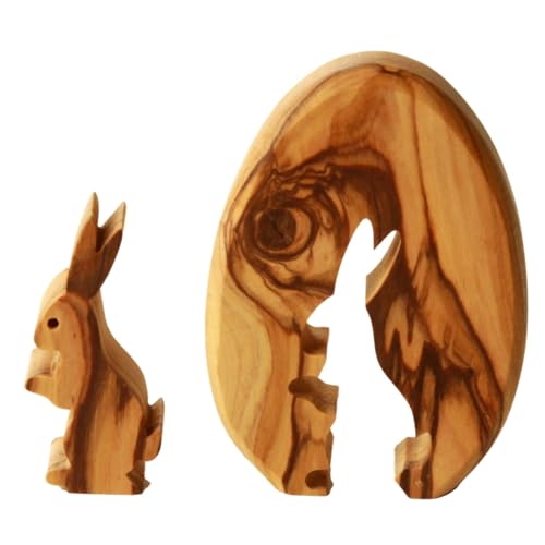 Kassis Geschenkartikel Osterhase Holzfigur im Ei 7 cm – handgefertigte Osterdeko, Tischdeko aus Olivenholz – Dekofigur für Tisch, Osternest von Kassis Geschenkartikel