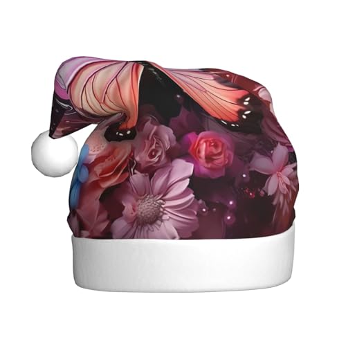 Weihnachtsmütze – Lustige Schmetterlinge und Blumen Plüsch Weihnachten Weihnachtsmannmütze Urlaub Beanie Festliche Party Cap für Neujahrsfeiern von Kastiong