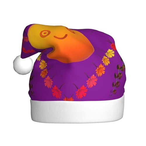 Weihnachtsmütze – lustige Smiley-orangefarbene Plüsch-Weihnachtsmütze, Urlaubsmütze, festliche Party-Kappe für Neujahrsfeiern von Kastiong