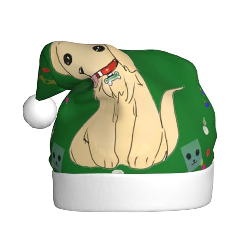 Weihnachtsmütze – lustiger Cartoon-Hund auf Gras, Plüsch-Weihnachtsmütze, Urlaubsmütze, festliche Party-Kappe für Neujahrsfeiern von Kastiong