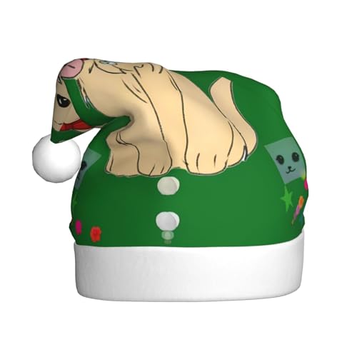 Weihnachtsmütze – lustiger Cartoon-Hund auf Gras, Plüsch-Weihnachtsmütze, Urlaubsmütze, festliche Party-Kappe für Neujahrsfeiern von Kastiong