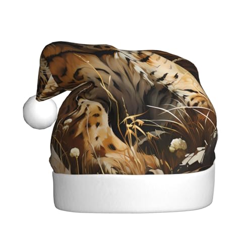 Weihnachtsmütze – lustiger Leopard auf der Suche nach Beute, Plüschmütze, Weihnachtsmannmütze, Urlaubsmütze, festliche Party-Kappe für Neujahrsfeiern von Kastiong