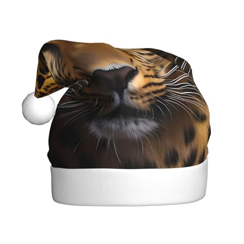 Weihnachtsmütze – lustiger Leoparden-Plüsch-Weihnachtsmannmütze, Urlaubsmütze, festliche Party-Kappe für Neujahrsfeiern von Kastiong