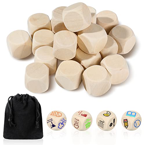 Kasyat 20 Stücke DIY Leere Würfel Unbemalte 6-Seitige Klötze Mit Runden Ecken für Personen Über 6 Jahre (20 mm, Holz) von Kasyat