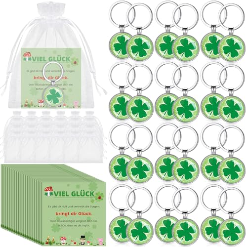 Kasyat 24 Set Glücksbringer inklusive 24 Glücksbringer Schlüsselanhänger 24 Viel Glück Karten und 24 Organzasäckchen Klein Dankeschön Geschenke für Frauen Kollegen Abschied Neuer Job Freundin von Kasyat