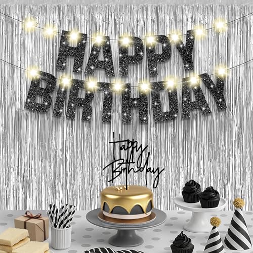 Happy Birthday Banner mit Lichtern, Tortenaufsatz und silbernen Fransen Happy Birthday Banner mit Lichtern, Tortenaufsatz und silbernen Fransen von KatchOn