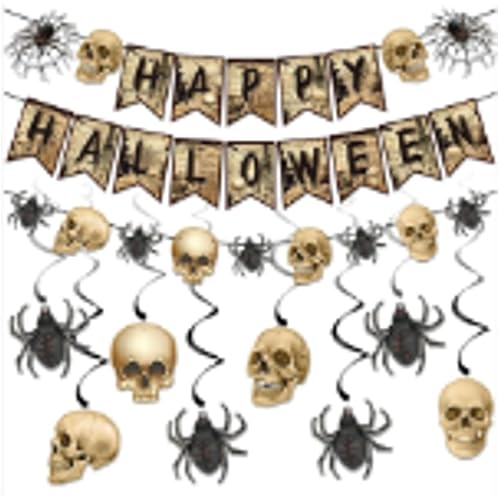 Happy Halloween Banner mit Totenköpfen und Spinnenwirbel, 18 Stück Happy Halloween Banner mit Totenköpfen und Spinnenwirbel, 18 Stück von KatchOn