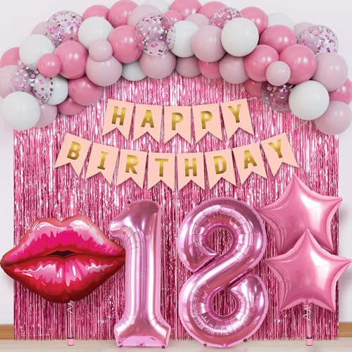 KatchOn, 18 Geburtstag Rosa Luftballons Set mit Lippe & Stern Luftballons - 42 Stück | Happy Birthday Banner & Lip Decor | 18 Happy Birthday Dekorationen für Frauen Mädchen & Sie | Rosa Party KatchOn, 18 Geburtstag Rosa Luftballons Set mit Lippe & Stern Luftballons - 42 Stück | Happy Birthday Banner & Lip Decor | 18 Happy Birthday Dekorationen für Frauen Mädchen & Sie | Rosa Party von KatchOn