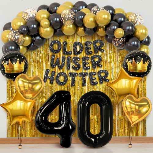 KatchOn, Happy Birthday Dekorationen Set - 50 Stück | Ältere Weiser Heißer Banner, Latex Ballons Bogen Kit, Goldfolie Fransen Stern Rund Herz Folienballons | 40 Geburtstag Dekorationen für Frauen KatchOn, Happy Birthday Dekorationen Set - 50 Stück | Ältere Weiser Heißer Banner, Latex Ballons Bogen Kit, Goldfolie Fransen Stern Rund Herz Folienballons | 40 Geburtstag Dekorationen für Frauen von KatchOn