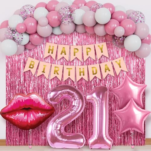 KatchOn, Luftballons 21 Geburtstag Rosa Set mit Lippe & Stern Luftballons - 42 Stück | Happy Birthday Banner & Lip Decor | 21 Happy Birthday Dekorationen für Frauen Mädchen & Sie | Rosa Party KatchOn, Luftballons 21 Geburtstag Rosa Set mit Lippe & Stern Luftballons - 42 Stück | Happy Birthday Banner & Lip Decor | 21 Happy Birthday Dekorationen für Frauen Mädchen & Sie | Rosa Party von KatchOn
